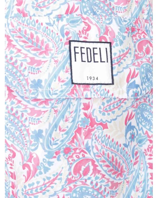 Fedeli Blue Floral-Print Swim Shorts for men