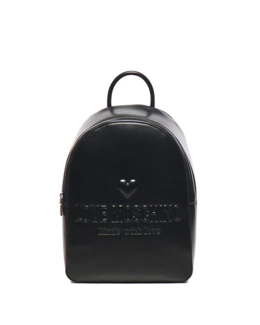 Love Moschino Black Rucksack mit Logo-Schild