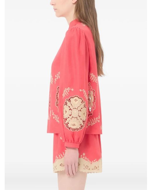 Valentino Garavani Pink Haut En Lin Couture À Broderies