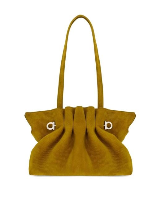 Ferragamo Yellow Suede Soft Shoulder Bag