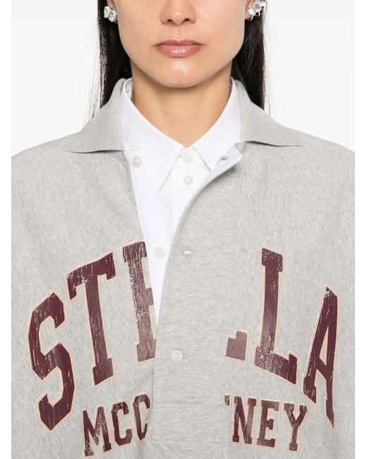 Stella McCartney Gray Organic Cotton Varsity Logo Polo Top