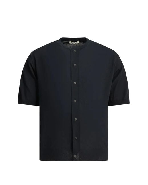 Auralee Blue Button-Up Short-Sleeve Shirt for men