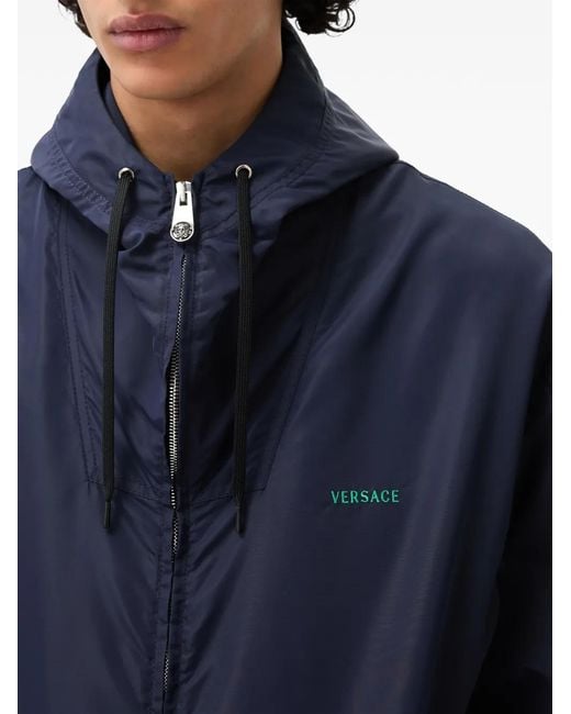Versace Blue Embroidered Nylon Windbreaker for men