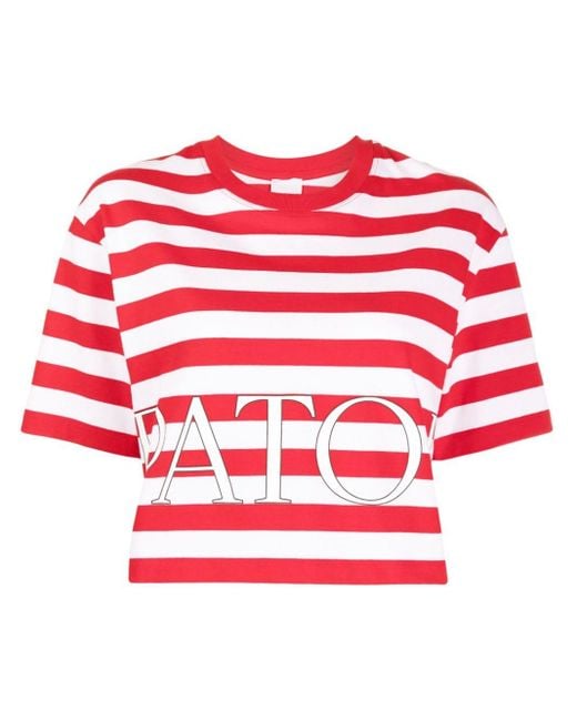 T-shirt a righe crop di Patou in Red
