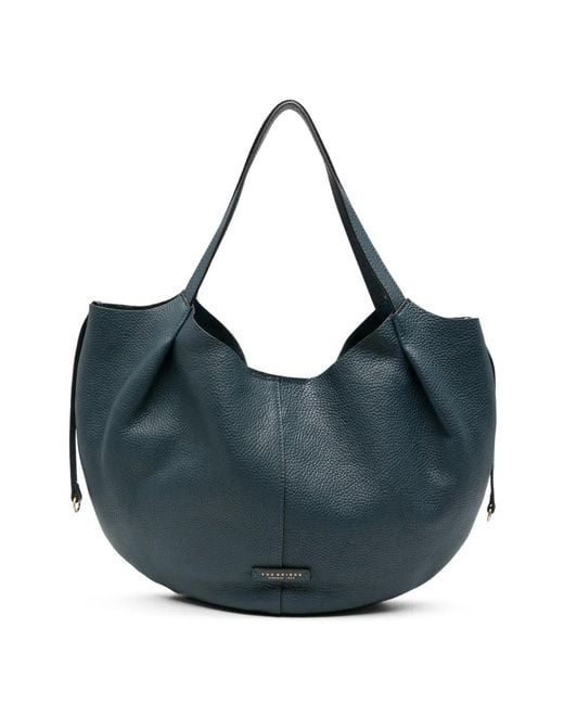 The Bridge Blue Grained-Leather Tote Bag