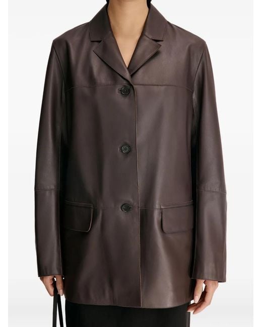 Loulou de Saison Brown Nari Notch-Lapel Leather Jacket