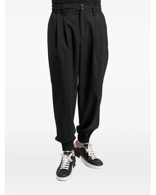 Dolce & Gabbana Black Pleated Elasticated-Waist Trousers for men