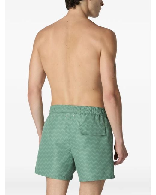 Missoni Green Drawstring Swim Shorts With Zigzag Pattern for men