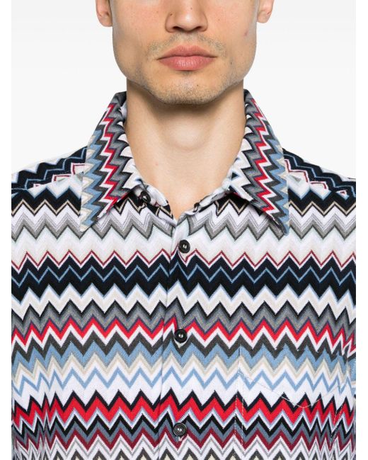 Missoni Blue Chevron-knit Cotton Shirt for men