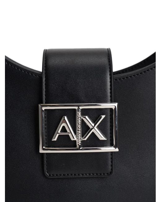 ARMANI EXCHANGE Black Logo-Plaque Shoulder Bag