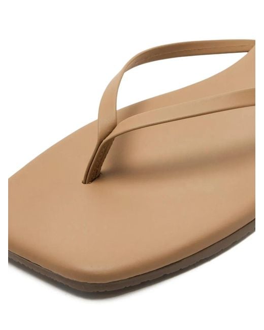 TKEES Brown Leather Square-Toe Flat Sandals