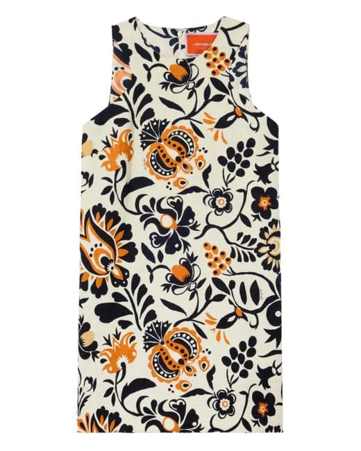 LaDoubleJ White Racer Floral-Print Mini Dress