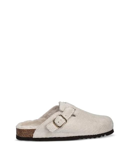 Scholl White Mules En Velours Côtelé
