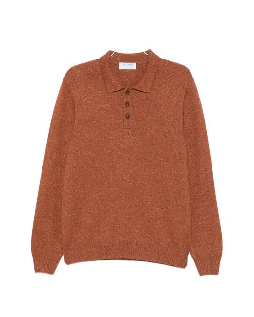 Gran Sasso Brown Button-Down Polo Sweater for men