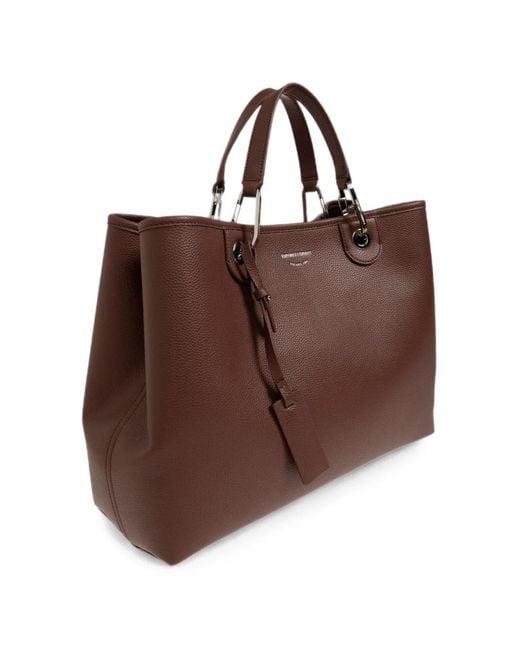 Emporio Armani Brown Logo-Print Grained-Effect Tote Bag