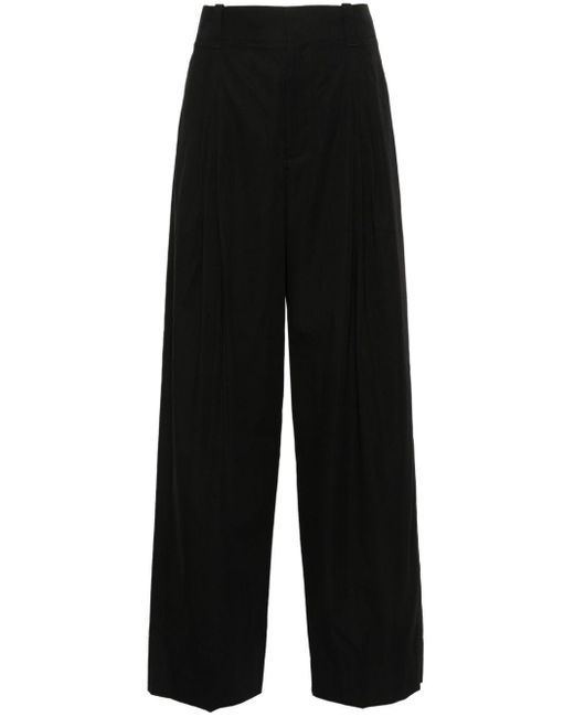 Bottega Veneta Black Pleat-detail Straight-leg Trousers