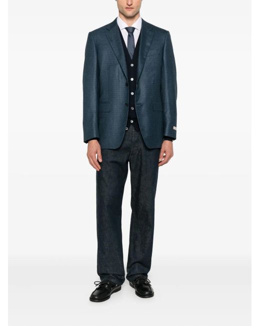 Canali Blue Checked Buttoned Jacket for men