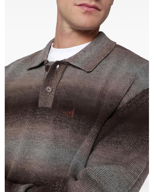 AWAKE NY Gray Gradient-Striped Polo-Collar Sweater for men