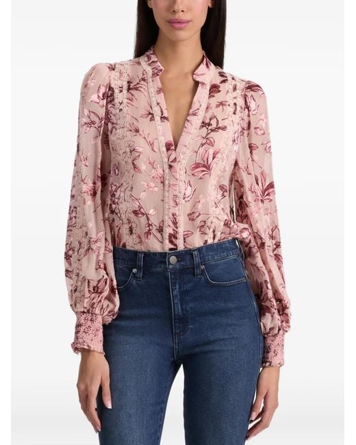 Alice + Olivia Pink Arlette Floral Lace-Trim Blouse