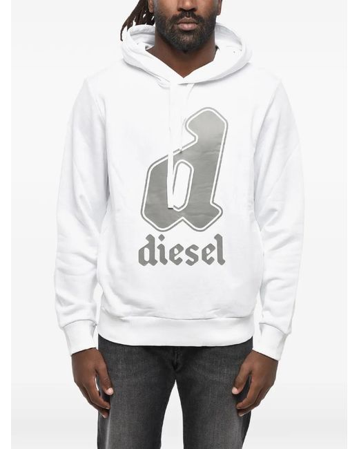 DIESEL White Logo-Print Drawstring Hoodie for men
