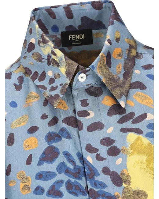 Fendi Blue Falena-Print Short-Sleeve Shirt for men