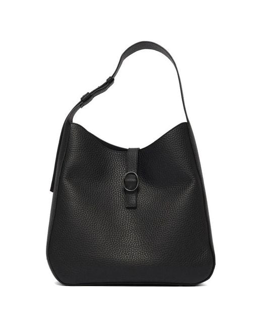 Orciani Black Gea Grainy-Leather Ring-Detail Shoulder Bag