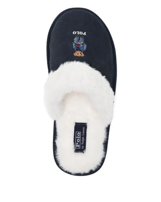 Polo Ralph Lauren Blue Bear-Embroidered Slippers