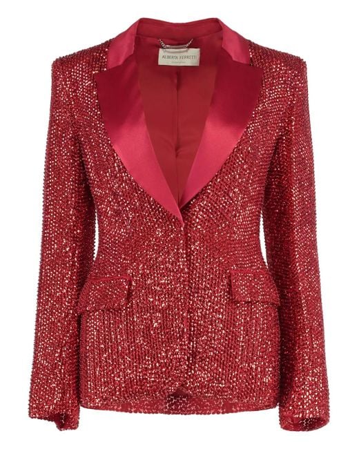 Alberta Ferretti Red Sequin-Embellishment Blazer