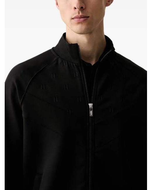Karl Lagerfeld Black Monogram-Pattern Zip-Up Sweatshirt for men