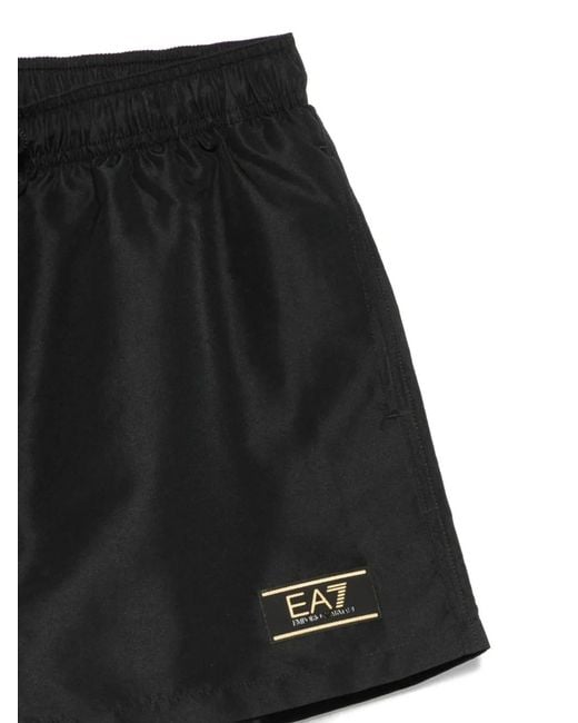 EA7 Black Logo-Patch Drawstring Swim Shorts for men
