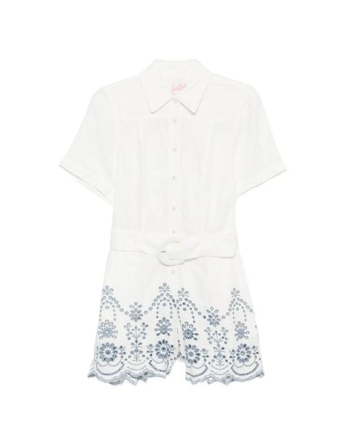 Mc2 Saint Barth White Embroidered Belted Playsuit