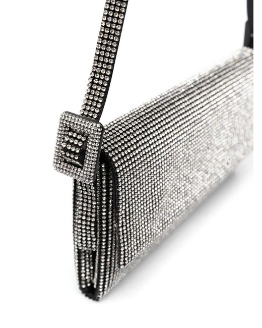 Benedetta Bruzziches Gray Crystal-Embellished Foldover Shoulder Bag
