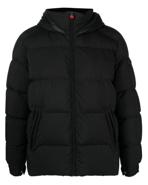 Kiton Black Logo-Patch Quilted Hooded Jacket for men