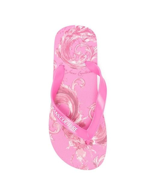 Versace Jeans Couture Pink Floral-Print Flip-Slops