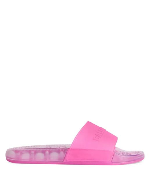 Balenciaga Pink Logo-Embossed Transparent Pool Slides