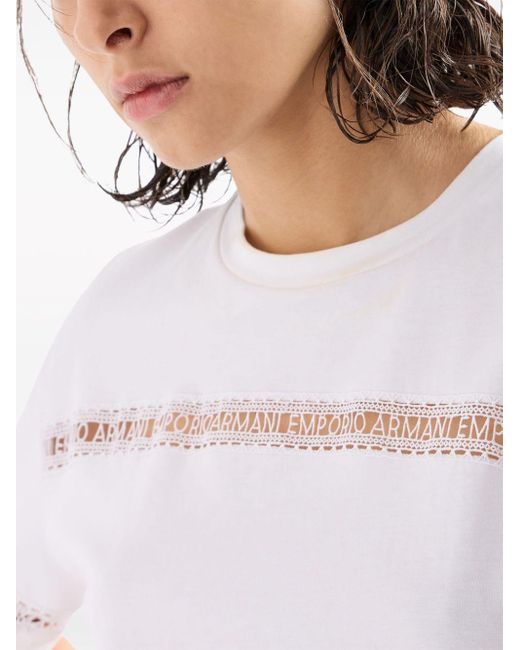 Camiseta con logo bordado Emporio Armani de color White