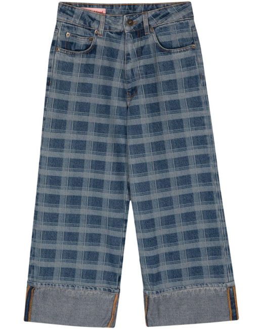 Molly Goddard Blue Check-print Wide-leg Jeans