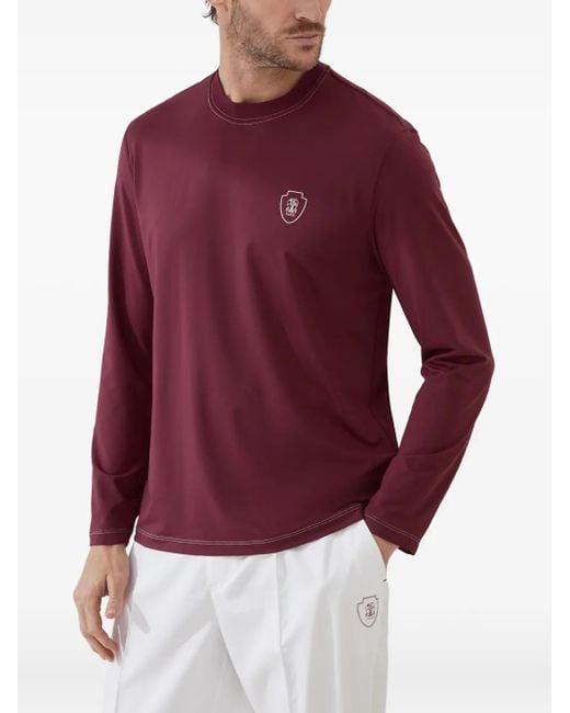 Brunello Cucinelli Logo-Embroidered Long-Sleeve T-Shirt for men