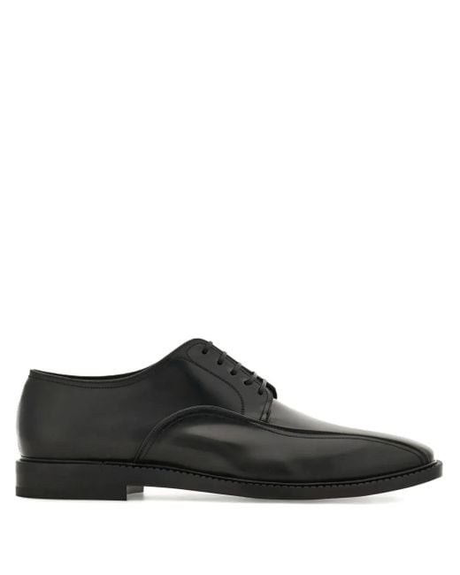 Ferragamo Black Double-Stitched Leather Derby Shoes for men