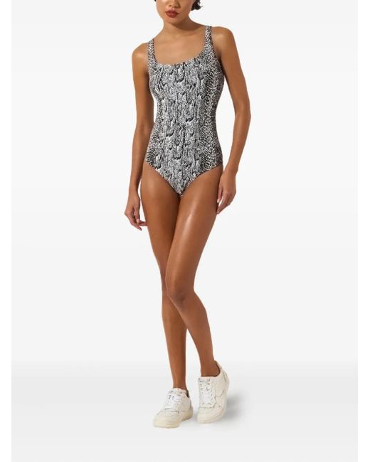 Wolford Gray Python-Print Bodysuit