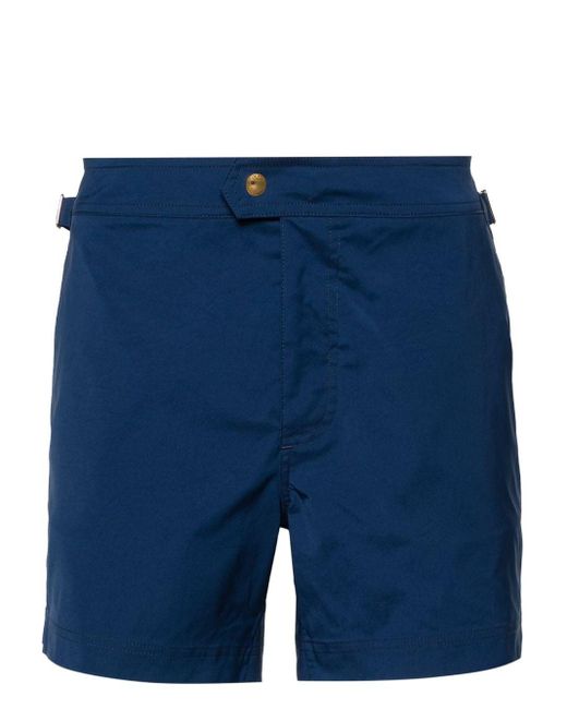 Tom Ford Blue Logo-Buckle Compact-Poplin Swim Shorts for men