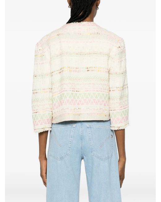 Bye White Fringed Patterned Jacket