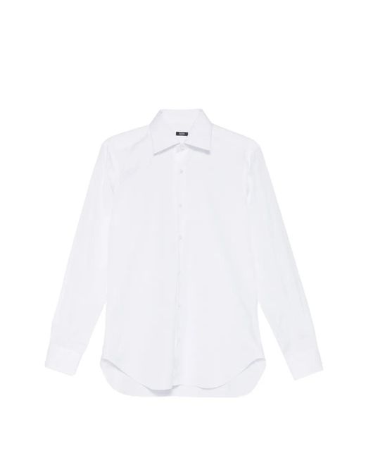 Barba Napoli メンズ ホワイト カーブヘム シャツ