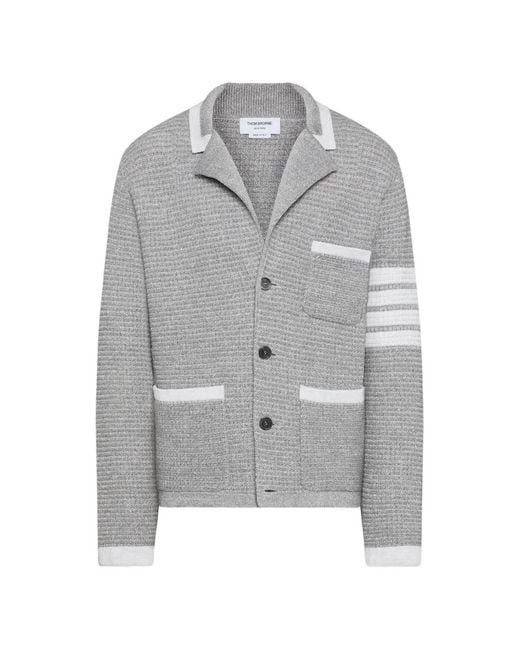 Thom Browne Gray Signature Striped Cardigan Jacket for men