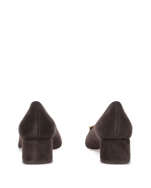 Ferragamo Brown 70Mm Gancini-Detail Suede Heeled Pumps