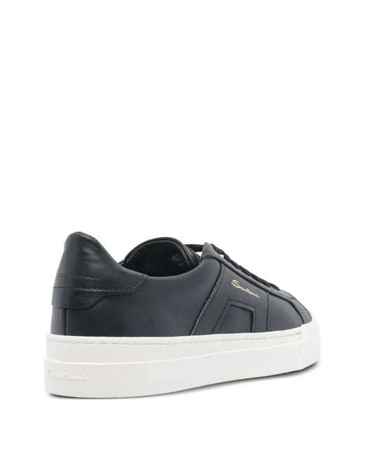 Santoni Black Round-Toe Leather Sneakers for men
