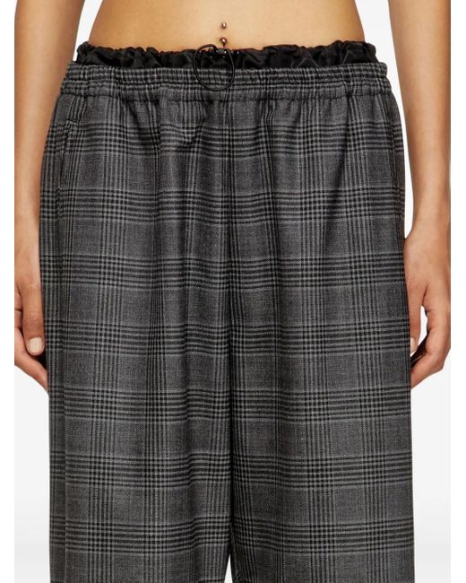 DIESEL Gray Elastic-Waist Checked Straight Trousers