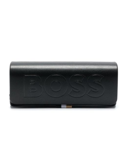 Boss Blue Rectangle-Shape Tinted Sunglasses for men
