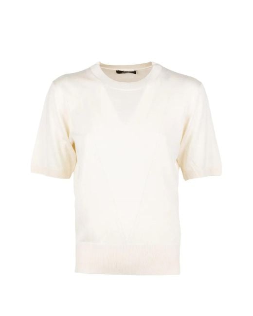 Alpha Studio White Crewneck Panelled T-Shirt