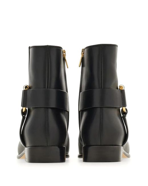 Ferragamo Black Gancini Biker Boots